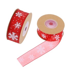 mdgfge 2 Rolls Christmas Snowflake Red Ribbons Wired Edge Ribbon Burlap Bow Grosgrain Ribbons for Xmas Party Winter Holiday Wreaths DIY Crafts Wrapping Box Garland Accessories Supplies