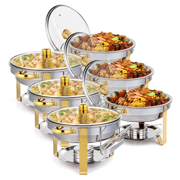 ROVSUN 5QT 6 Packs Chafing Dish Buffet Set Gold Accent,Round