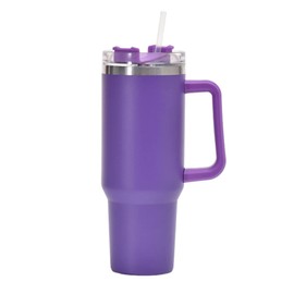 FAMKX 40oz Insulated Travel Mug Tumbler With Handle And Straw,Stainless Steel Double wall Vacuum Thermos Cup Keep Drink Cold and Hot (Purple)