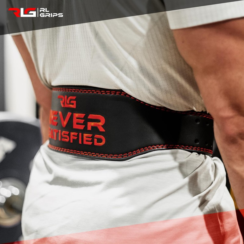 RL Grips® Leather Gym Belt - Padded Leather Lumbar Support