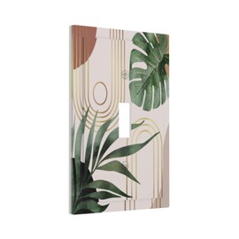 Mid Century Bohemian Modern Abstract Minimalist Boho Neutral Art Vintage Leaves Arch 1-Gang Outlet Light Switch Plate Decorative Single Toggle Face Wall Plate Electrical Receptacle Cover Large Size