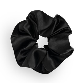 SXQLYH Hair Bobbles Satin Elastics, Hair Scrunchie Pearlescent Satin, Thick Soft Comfortable Satin Hair Scrunchie 14 cm, Scrunchies Ponytail Holder Winter Hair Bobble for Women Thick Long Hair (Black)