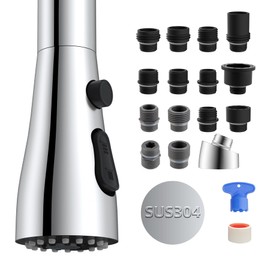 Hibbent Metal Pull Down Spray Head for Kitchen Faucet, Kitchen Sink Spray Nozzle with 15 Adapters, Faucet Head Replacement Compatible with Moen, American Standard, Delta, Kohler Faucet, Chrome