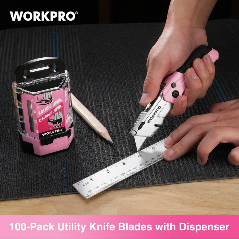 WORKPRO Utility Knife Blades, 100-Pack Utility Blades Replacement with Dispenser,