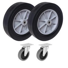 12" Flat Free Solid Rubber Wheels & 4" Swivel Caster Set - Designed to Fit Rubbermaid Utility Carts and Tilt Truck Models 1011 & 1013