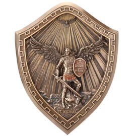Veronese Design 10 Inch Saint Michael Crested Shield Cold Cast Resin Bronze Finish Wall Sculpture