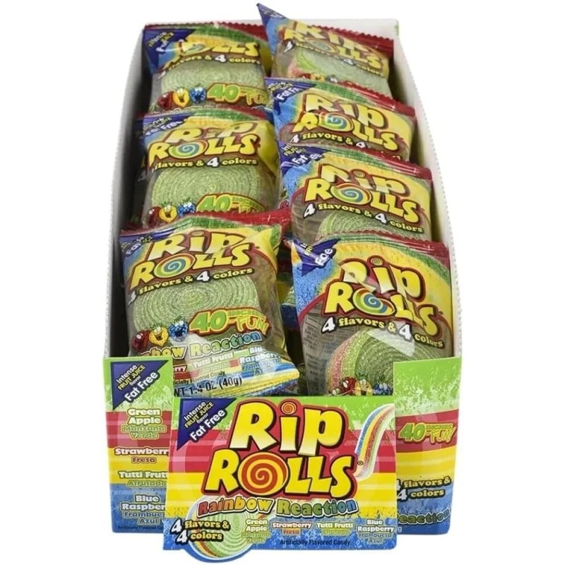 Rip Rolls Sour Rainbow Straps Roll Up Candy Lollies -