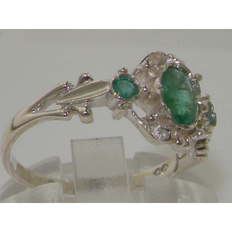 LetsBuyGold 925 Sterling Silver Natural Emerald Womens Promise Ring -
