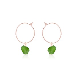Peridot Raw Nugget Hoop Earrings in 14k Rose Gold Fill