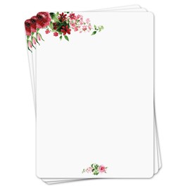 younikat Writing Paper Set Rose Motif I 50 Sheets 90 g/m² DIN A4 I Rounded Corners Stylish Writing Paper Birthday Certificate Menu Voucher I dv1518