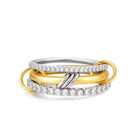 Canboer Gold Interlocked Stackable Rings for Women Non Tarnish Trendy CZ Statement Rings,Dainty Gold and Silver Rings Set,Mixed Metals Multi Ring Stack Connected Bands Stacking Jewelry Size 6