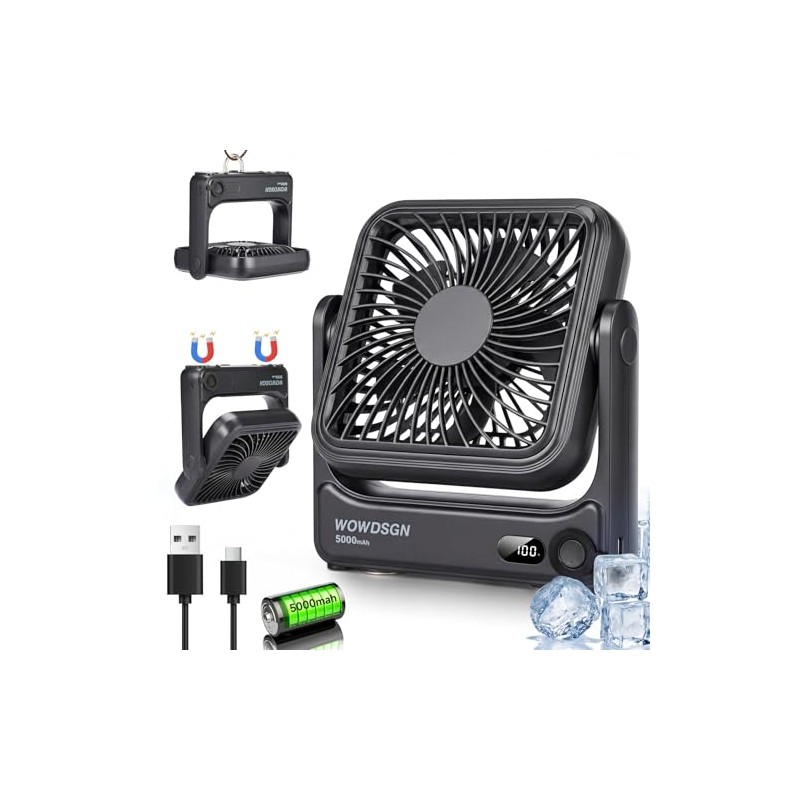 WOWDSGN Table Fan USB with Power Base & LED Display,