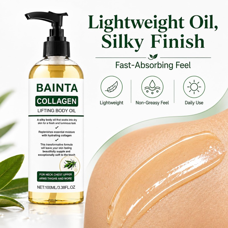 Collagen Body Oil, Firming Body Moisturizer for Dry Crepey Skin,