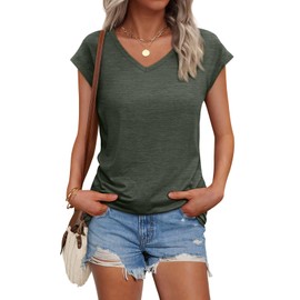 AUTOMET Summer Tops for Women T Shirts 2025 Beach Vacation Fashion Spring Dressy Business Casual Outfits Workout Boho Clothes ArmyGreen M