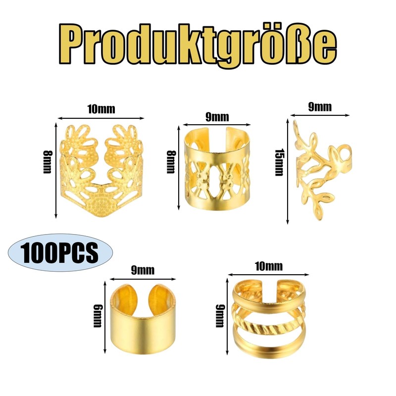 Pack of 100 Gold Hair Jewellery, Pirate Accessories, Hair Accessories,