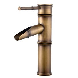 Namuoto Vintage Bamboo Waterfall Single Lever Mixer Tap Cold and Hot Water Available Bathroom Hotel Sink Tap, 2 Joints Break Mouth