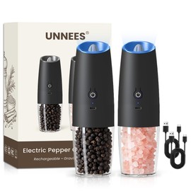 UNNEES Rechargeable Electric Salt And Pepper Grinder Set, 2 Pcs (Black)