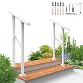 2 Pack 2 Step Hand Rails for Outdoor Steps,Railings for Outdoor Steps,Wrought Iron Railing kit for Garden Garage Porch Railing & Deck Hand Railr Easy to Install