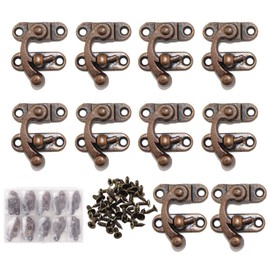 Wiosny 15 Pieces Antique Vintage Lock with 60 Screws Jewelry Box Hardware Thickened Horn Lock Clasp Arm Latch Size 27 x 25 x 8mm (Red Copper Color/Left Latch Hook Hasp)