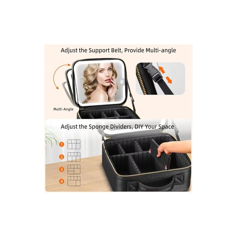 Bolsa de Maquillaje Profesional con Espejo LED, con Pequeño Espejo