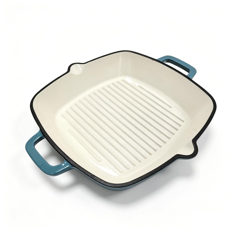 YYJINGYOU Enameled Cast Iron Square Grill Pan, Nonstick Skillet Steak