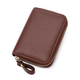 ROUGH FIT Women Credit Card Holder, RFID Blocking Mini Ladies Wallet, Sleeve PU Leather Purse with Zipper Closure, Mulitple Card Slots, Mini Credit Card Holder for Women (Brown)