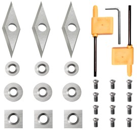 Diraeen 27pcs Carbide Lathe Tools,Tungsten Cutters Inserts Set for Wood Lathe Turning Tools, Include 11 mm Square with Radius, 12 mm and 8.9 mm Round, 30 x 10 mm Diamond, Screwdriver,Screws