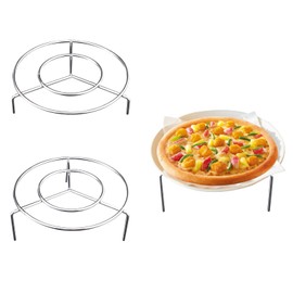 QoTang 3 PCS 7 Inch Stainless Steel Wire Pizza Pan Riser Stand Round Pizza Tray Riser Rack Tabletop Serving Stand for Food Trays and Platters Display Stands for Home Restaurant and Party