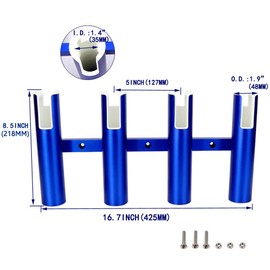 2PCS 4-Tube Aluminum Fishing Rod Holder for Boat, Wall-Mounted Fishing Pole Roof Rod Rack, Surf Fishing Rod Holder for Truck, Boats & Yacht (Blue)
