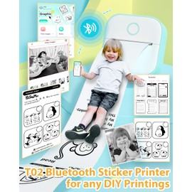 Phomemo Print Pod Sticker Printer- T02 Mini Printer Sticker Maker Inkless Printer Portable Bluetooth Thermal Pocket Photo Printer for Study Notes, Stickers, Photos, DIY, Green