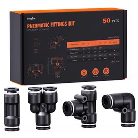 1/2" OD Push to Connect Fittings Kits –50PCS Air Line Connectors with Tee, Straight, Elbow, Splitters, Quick Connect Pneumatic Fittings, Push Lock Air Hose Fittings for Compressor, Air Tools & Tubing