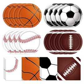 Sports Birthday Party Decorations 80Pcs Sports Party Plates and Napkins Baseball Football Soccer Basketball Rugby Disposable Paper Plates Napkins for Boy Birthday Party Decoration Supplies Favors