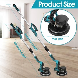 Electric Drywall Sander with Vacuum 750W 110V Pole Dry Wall Sander Floor Sander Machine for Popcorn Ceiling Removal with 12 Pcs Sanding Discs, Led Light, Dust Collector, 900-1800RPM