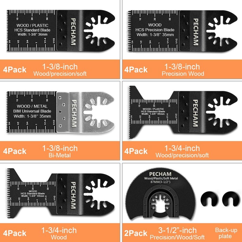 PECHAM 24PCS Universal Wood Metal Oscillating Multitool Quick Release Saw