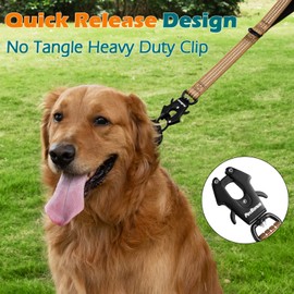 PetBonus Heavy Duty Short Dog Leash, 18 Inch Nylon Traffic Leash with Quick Release Clip, Comfortable Padded Handle, Reflective Training Lead for Medium Large Dogs (Brown, 18")