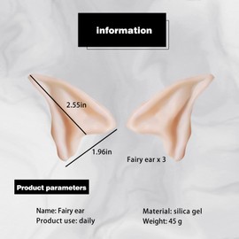 3 Pack Elfenohren Small Elf Ears Pointed Ear Tips Alien Costume Accessory Fairy Weihnachten Cosplay Geschenk für Frauen Kinder Jugendliche Herren (3 Paar)