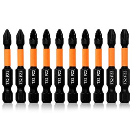Hilpaty Pozidriv Screwdriver Bit Set 50 mm Length 10 Pieces Screwdriver Bit Assortment PZ1 x 2 PZ2 x 6 PZ3 x 2 Magnetic Impact Wrench Bits, 1/4 Inch Hex Shank