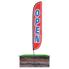 LookOurWay Open Themed 12-Feet Tall Feather Flag Complete Set with Poles & Ground Spike