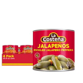La Costeña Whole Jalapeno Peppers - Pickled Jalapenos - Jalapeno Pepper - Hot Peppers for Mexican Food, Guacamole, Spicy Nacho & Taco Toppings, Enchiladas & Salsa - 25.9oz, 4 Pack Canned Jalapenos