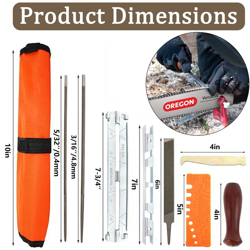 10 Pcs Chainsaw Sharpener File Kit with 5/32 3/16 7/32