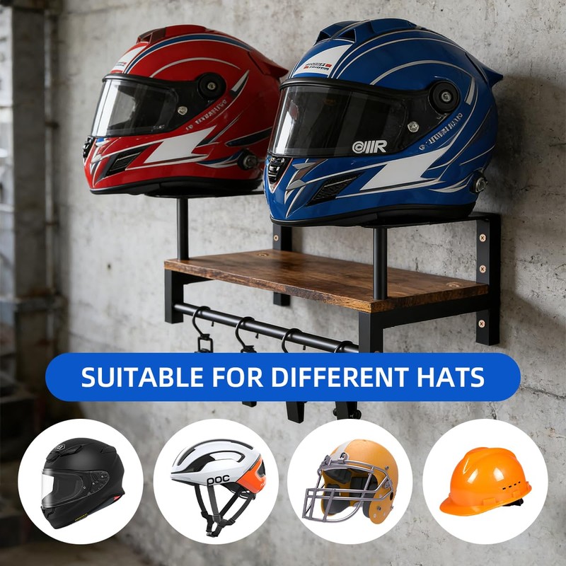 KEVANLY Helmet Holder Wall Mount,Motorcycle Helmet Holder with 4 Hook