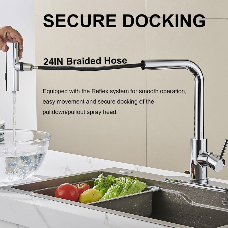 Single Hole Kitchen Sink Faucets with Pull Down Sprayer in