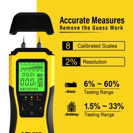 AZUNO Wood Moisture Meter, Pin-Type Wood Humidity Detector with 8 Modes, Digital Water Leak Tester with Backlit LCD Display Three Colored Indicators for Wood Wall Dampness Inspection