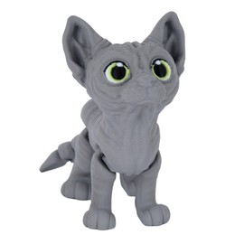 3D Printed Cat Fidget Toys, Realistic Sphynx Cat Figure with Multi Joints Movable, Cute Animal Executive Desk Toy for Kitty Lovers and Pet Collectors (Gray)