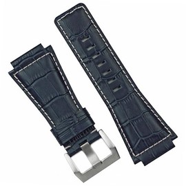B & R Bands Bell & Ross BR01 BR03 Navy Gator Leather Watch Band Strap - Medium Length