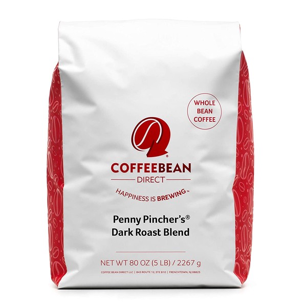 Coffee Bean Direct Penny Pincher's Dark Roast Blend, Whole Bean, 5 Pound Bag