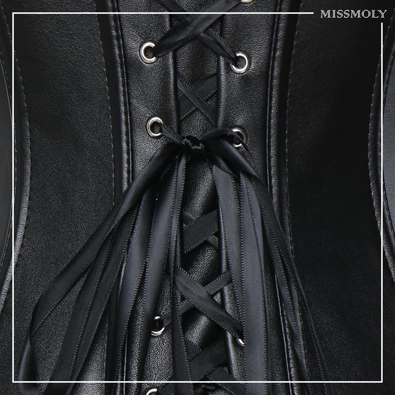 Kiwi-rata Faux Leather/Leather Look Zip Bustier Corset with G-String -