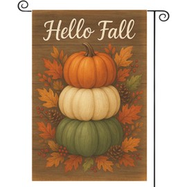 awenyzen Hello Fall Garden Flag 12.5 x 18 Inch – Double Sided Autumn Pumpkin Yard Flag with Rustic Wood Background, Fall Seasonal Outdoor Decor for Porch, Lawn, Patio, Farmhouse