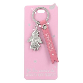 Depesche 11770-007 Guardian Angel Keyring Metal Lucky Charm with Loving Message and Faux Leather Strap Pink