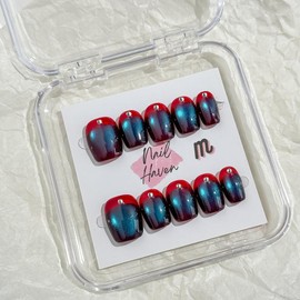 NailHaven｜ French Tip Collection｜ Press-On Nails - 10 Pcs Handmade Acrylic Nails with Cute Designs, Short Nails, and Nail Art, High Quality, Reusable:_FT-51 Reverse_medium